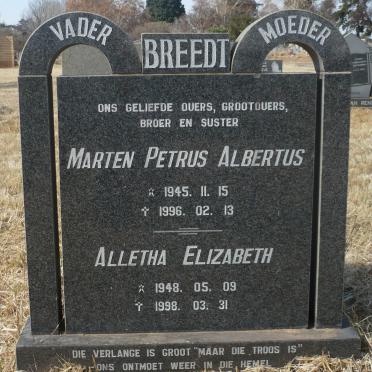 BREEDT Marten Petrus Albertus 1945-1996 &amp; Alletha Elizabeth 1948-1998