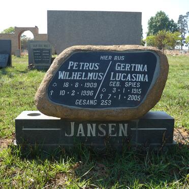 JANSEN Petrus Wilhelmus 1909-1996 &amp; Gertina Lucasina SPIES 1915-2005