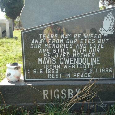 RIGSBY Mavis Gwendoline nee WESTCOTT 1893-1996