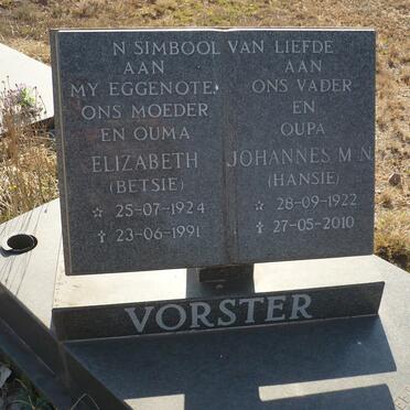 VORSTER Johannes M.N. 1922-2010 &amp; Elizabeth 1924-1991