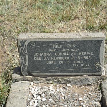 MERWE Johanna Sophia, v.d. nee J.V. RENSBURG 1903-1944