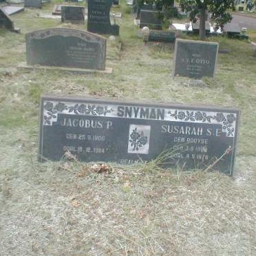 SNYMAN Jacobus P. 1906-1984 &amp; Sarah S.J. BOOYSEN 1904-1978