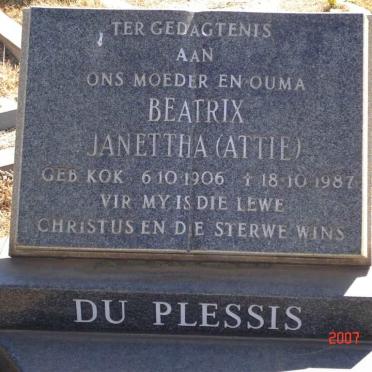 PLESSIS Beatrix Janettha, du nee Kok 1906-1987