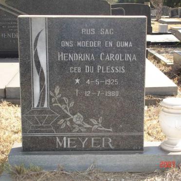MEYER Hendrina Carolina nee DU PLESSIS 1925-1980