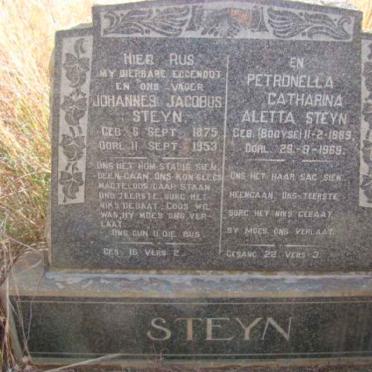 STEYN Johannes Jacobus 1875-1953 &amp; Petronella Catharina Aletta BOOYSE 1889-1969