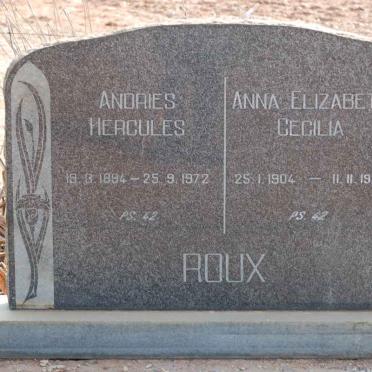 ROUX Andries Hercules 1894-1972 &amp; Anna Elizabeth Cecilia 1904-1980