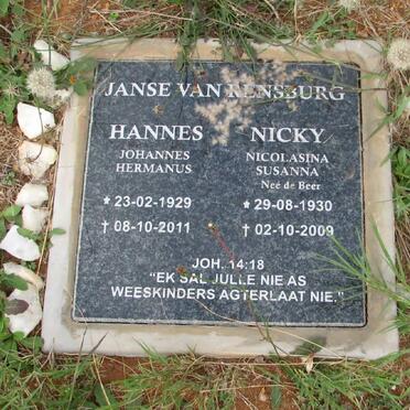 RENSBURG Johannes Hermanus, Janse van 1929-2011 &amp; Nicolasina Susanna DE BEER 1930-2009
