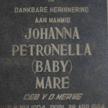 MARE Johanna Petronella nee V.D. MERWE 1904-1964