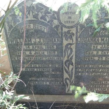 HUMAN William J.J. 1866-1919 &amp; Johanna Maria DE JAGER 1877-1914
