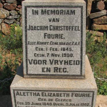 FOURIE Joachim Christoffel 1845-1900 &amp; Alettha Elizabeth DE CLERCQ 1849-1902