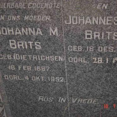 BRITS Johannes L.D. 1879-1975 &amp; Johanna M. DIETRICHSEN 1887-1952