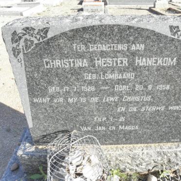 HANEKOM Christina Hester nee LOMBAARD 1928-1958