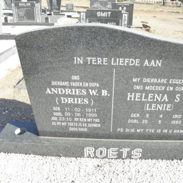 ROETS Andries W.B. 1911-1999 &amp; Helena S.M. 1910-1993