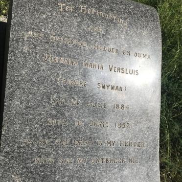 VERSLUIS Johanna Maria nee SNYMAN 1884-1952