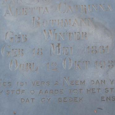 ROTHMANN Aletta Catrinna nee WINTER 1861-1937