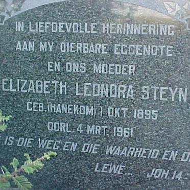 STEYN Elizabeth Leonora nee HANEKOM 1895-1961