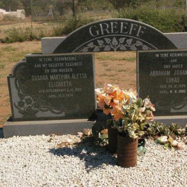 GREEFF Abraham Johannes Lukas 1926-2002 &amp; Susara Marthina Aletta Elizabeth STEENKAMP 1926-1974