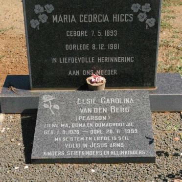 HIGGS Maria Georgia 1893-1981 :: VAN DEN BERG Elsié Carolina nee PEARSON 1926-1999