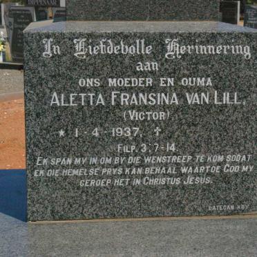 LILL Aletta Fransina, van nee VICTOR 1937-