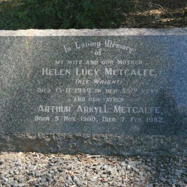 METCALFE Arthur Arkyll 1900-1982 &amp; Helen Lucy WRIGHT -1959