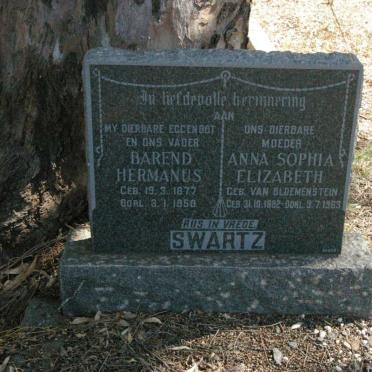 SWARTZ Barend Hermanus 1877-1958 &amp; Anna Sophia Elizabeth VAN BLOEMENSTEIN 1882-1963