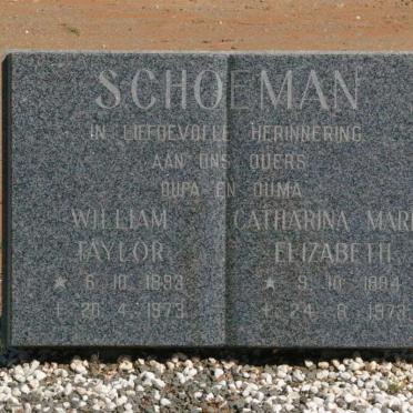 SCHOEMAN William Taylor 1893-1973 &amp; Catharina Maria Elizabeth 1894-1973