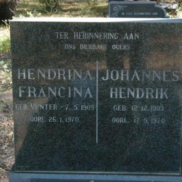SNYMAN Johannes Hendrik 1903-1970 &amp; Hendrina Francina VENTER 1909-1970
