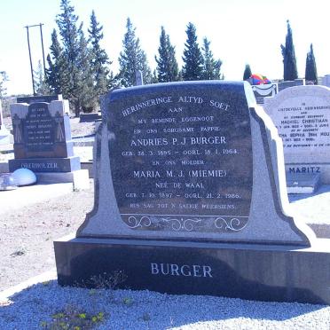 BURGER Andries P.J. 1895-1964 &amp; Maria M.J. DE WAAL 1897-1986