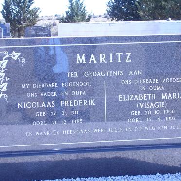 MARITZ Nicolaas Frederik 1911-1985 &amp; Elizabeth Maria VISAGIE 1906-1992