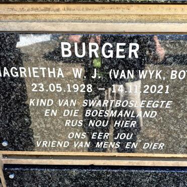 BURGER Magrietha W. J., VAN WYK, BOTES 1928-2021