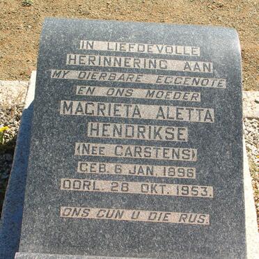 HENDRIKSE Magrieta Aletta nee CARSTENS 1896-1953