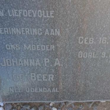 BEER Johanna P.A., de nee ODENDAAL 1899-1951