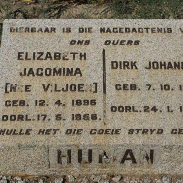 HUMAN Dirk Johannes 1887-1957 &amp; Elizabeth Jacomina VILJOEN 1896-1956