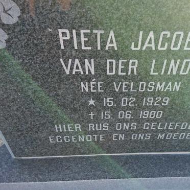 LINDE Pieta Jacoba, van der nee VELDSMAN 1929-1980