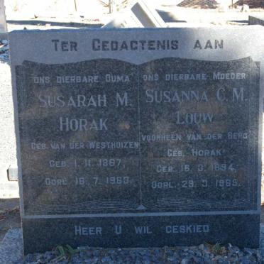 LOUW Susanna C.M. voorheen VAN DER BERG nee HORAK 1894-1965 :: HORAK Susarah M. nee VAN DER WESTHUIZEN 1867-1963