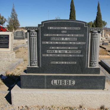 LUBBE Barend F. 1876-1945 &amp; Anna S. MYBURGH 1882-1970