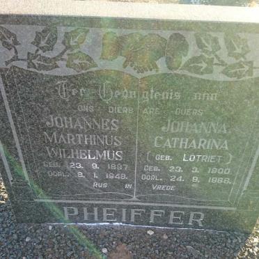PHEIFFER Johannes Marthinus Wilhelmus 1887-1948 &amp; Johanna Catharina LOTRIET 1900-1966