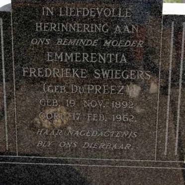 SWIEGERS Emmerentia Fredrieke née DU PREEZ 1892-1962