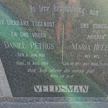 VELDSMAN Daniel Petrus 1881-1954 &amp; Maria Helena NEL 1887-1968