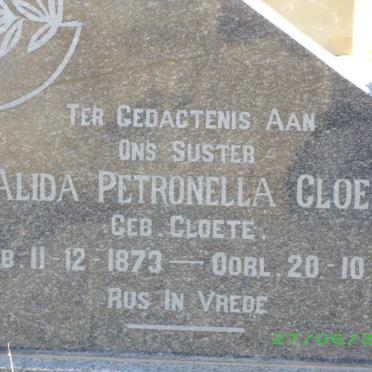 CLOETE Alida Petronella nee CLOETE 1873-1960
