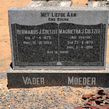 COETZEE Hermanus J. 1873-1954 &amp; Magrietha J. VENTER 1875-1955