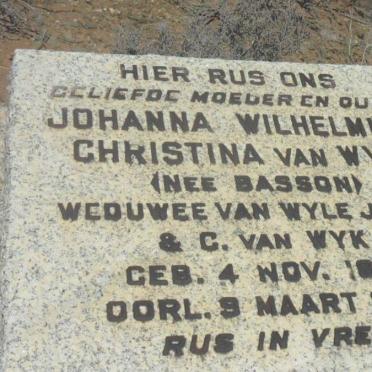 WYK Johanna Wilhelmina Christina, van nee BASSON 1843-1932