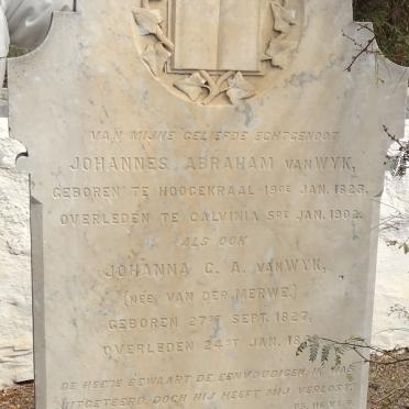 WYK Johannes Abraham, van 1823-1902 &amp; Johanna C.A. VAN DER MERWE 1827-1898