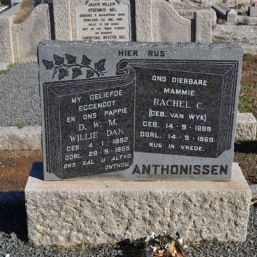 ANTHONISSEN D.W.M. 1882-1965 &amp; Rachel C. VAN WYK 1889-1969