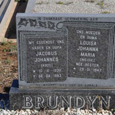 BRUNDYN Jacobus Johannes 1932-1993 &amp; Louisa Johanna Maria BESTER 1947-