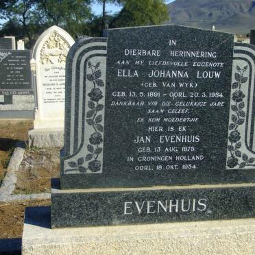 EVENHUIS Jan 1875-1954 &amp; Ella Johanna Louw VAN WYK 1891-1954