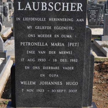 LAUBSCHER Willem Johannes Hugo 1923-2007 &amp; Petronella Maria VAN DER MERWE 1930-1982