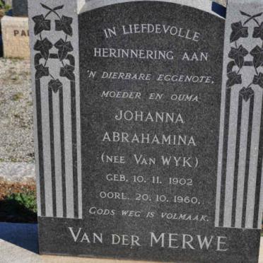 MERWE Johanna Abrahamina, van der nee VAN WYK 1902-1960