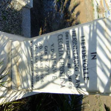 MERWE Cecilia Christina, v.d. nee V. ZYL 1844-1935
