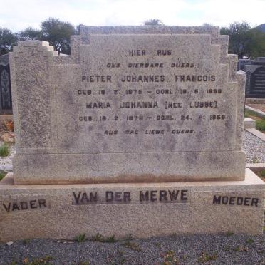 MERWE Pieter Johannes Francois, van der 1875-1958 &amp; Maria Johanna LUBBE 1879-1958